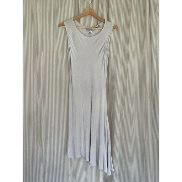 VTG 90s Ghost London Size M Silver Grey Bias Cut Asymmetrical Hem Slip Dress - Picture 2 of 5